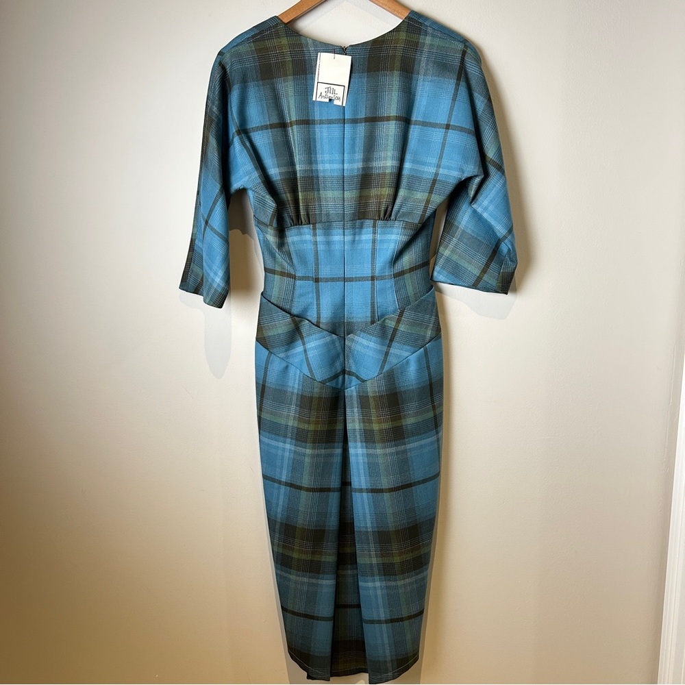 NWT’s Vintage Jill Anderson NYC Bespoke Blue Plaid Westwood Grunge Sheath Dress - Picture 4 of 9
